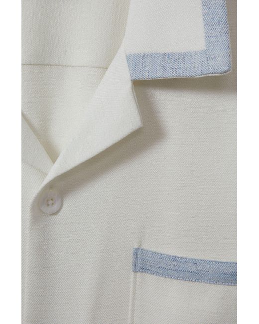 Reiss Natural Vita - Ecru/soft Blue Contrast Trim Cuban Collar Shirt for men