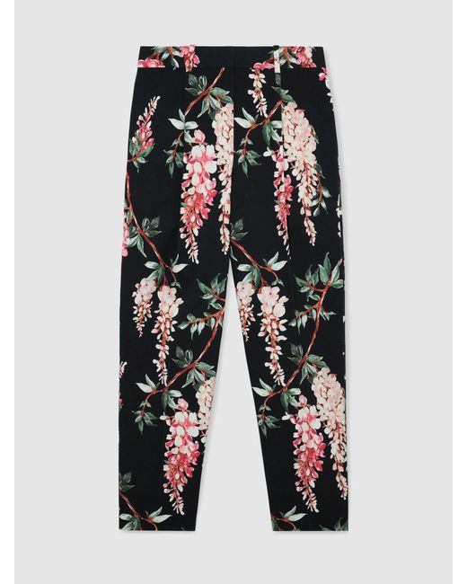 ATELIER Gray Cotton Floral-print Tapered Black Trousers