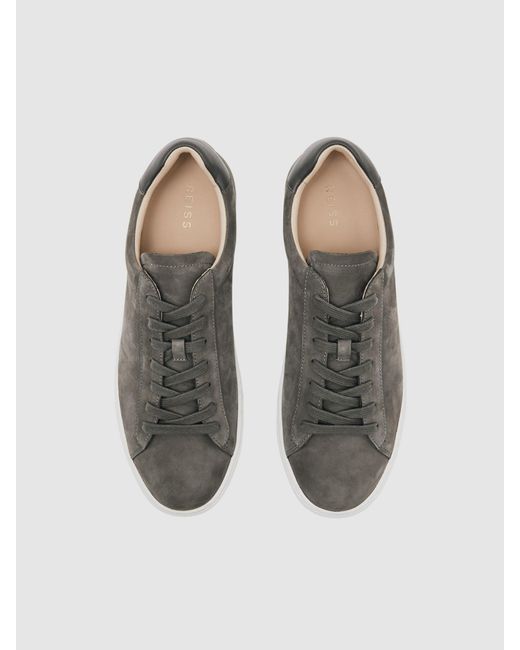 Reiss Blue Nubuck - Grey Finley Nubuck Nubuck Leather Lace-up Trainers, Us 14 (uk 13) for men