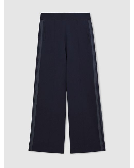 Reiss Blue Knitted Side-Stripe Wide-Leg Trousers