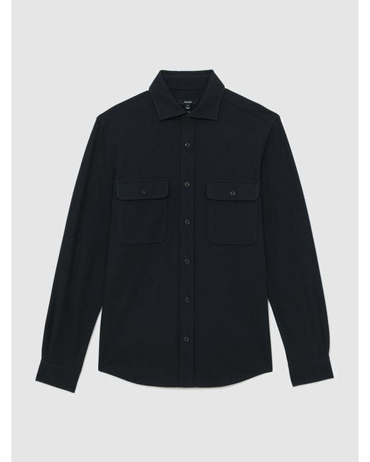 Reiss Blue Textured Twin Pocket Cotton Blend Overshirt for men