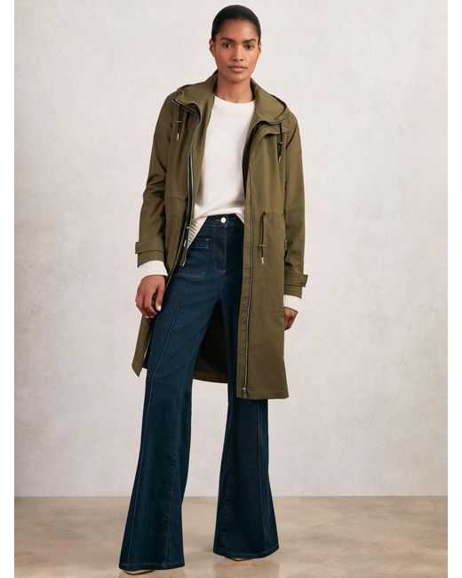 Reiss Green Removable-Hood Parka Rain Coat