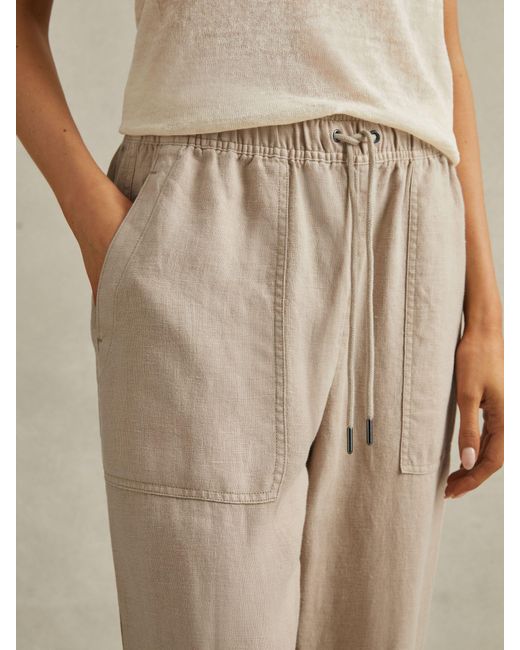 Reiss Natural Romie - Sand Drawstring Linen Trousers, Us 4