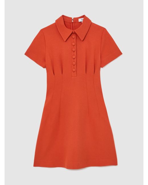 Reiss Red Half-Button Flippy Mini Dress