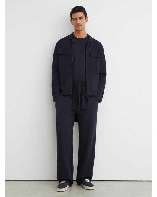 Reiss Blue Twin-Pocket Concealed-Placket Knitted Jacket for men