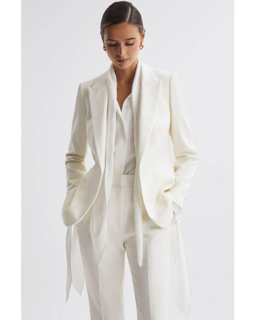 Reiss Natural Mila - Off White Tailored Fit Single Breasted Wool Suit Blazer