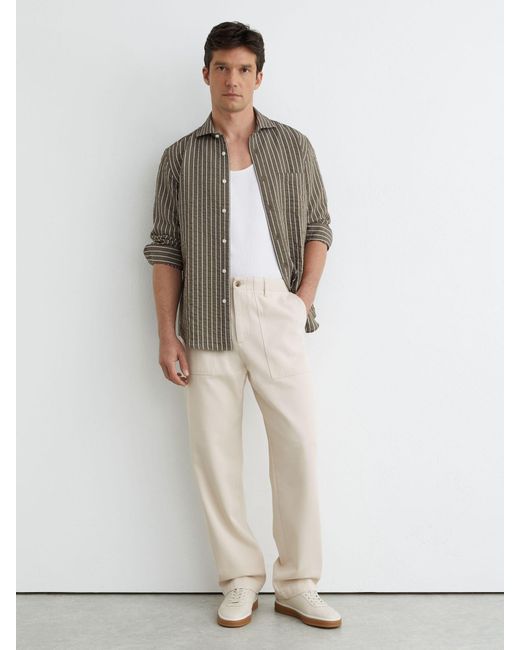 Reiss White Cotton And Wool Relaxed-Fit Trousers for men