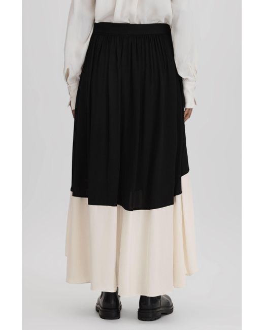 Reiss Emma - Black/cream Colourblock Midi Skirt