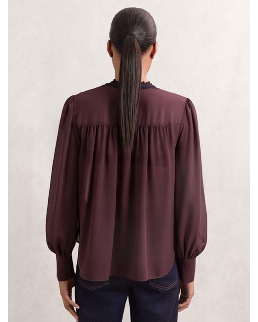 Reiss Lace-Embroidered Tie-Neck Shirt