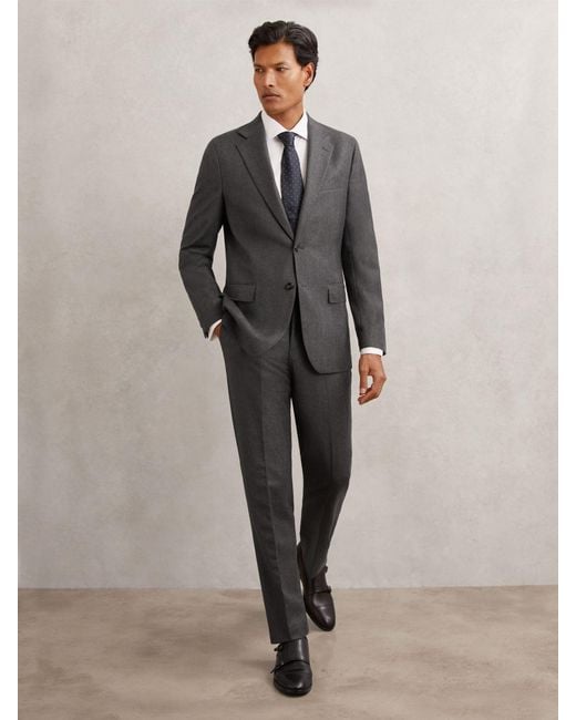 Reiss Gray Wool Flannel Single-Breasted Blazer Classic-Fit for men