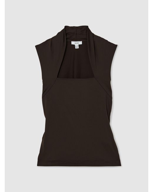 Reiss Black Square-Neck Ruched Sleeveless Top