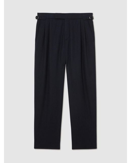 Reiss Blue Naples - Navy Wool-blend Flannel Wide-leg Trousers, 34 for men