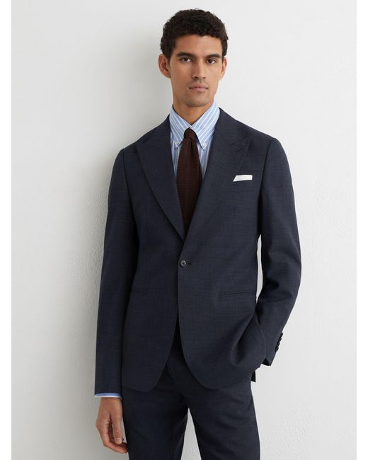Reiss Black Fibre Airforce Tailored Fit Virgin Wool Textured Single-Breasted Blazer, Dark for men