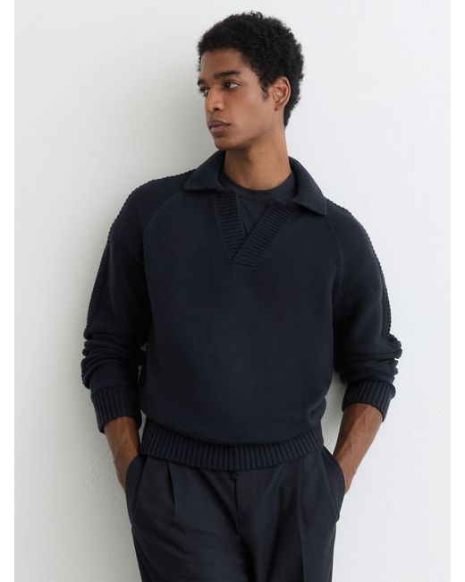Reiss Blue Wool-Blend Open-Collar Jumper for men