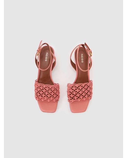 Reiss White Stephanie - Pink Woven Ankle-strap Kitten Heel Sandals, Us 8 (uk 6)