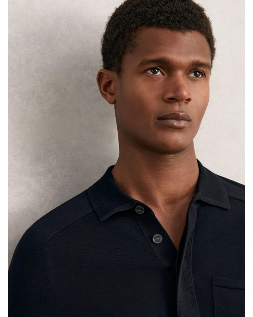 Reiss Blue Cotton Concealed Placket Polo Shirt for men