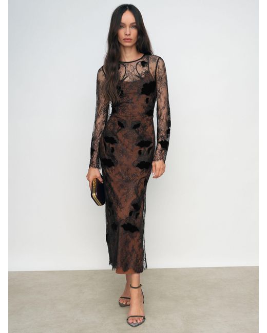 Reiss Black Lace Overlay Midi Dress