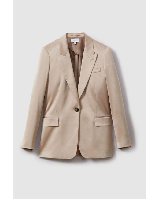 Reiss Brown Cole - Gold Satin Single Breasted Suit Blazer