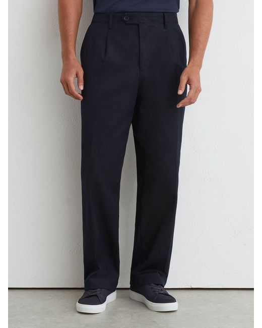 Reiss Blue Look - Navy Cotton Slub Pleated Relaxed-fit Trousers, 28 for men