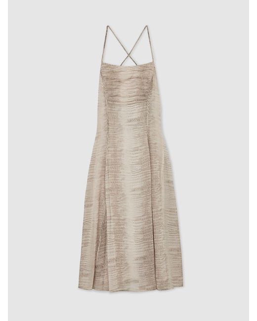 Reiss Natural Eloise - Neutral Snake-print Midi Beach Dress, Us 10