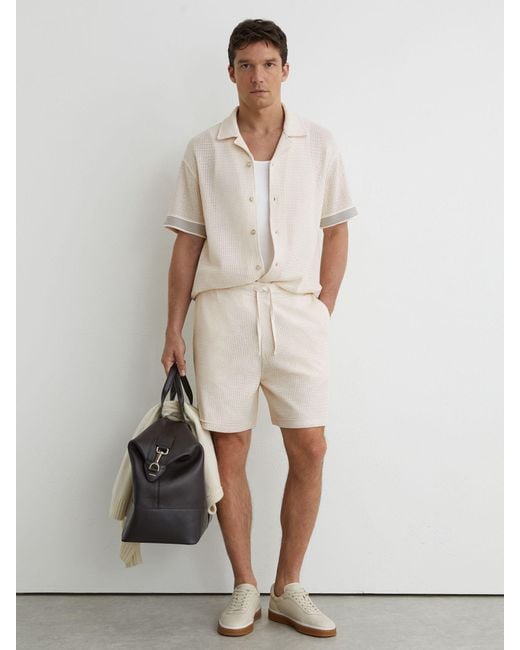 Reiss Natural Cotton-Blend Side-Tape Crochet Shorts for men