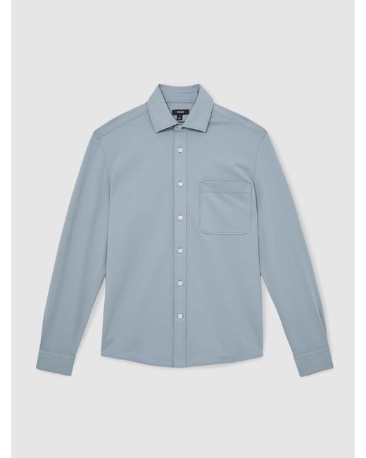 Reiss Blue Cotton-Twill Cutaway-Collar Overshirt for men