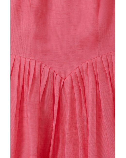 LEO LIN Pink Leo Silk-linen Bishop Sleeve Midi Dress