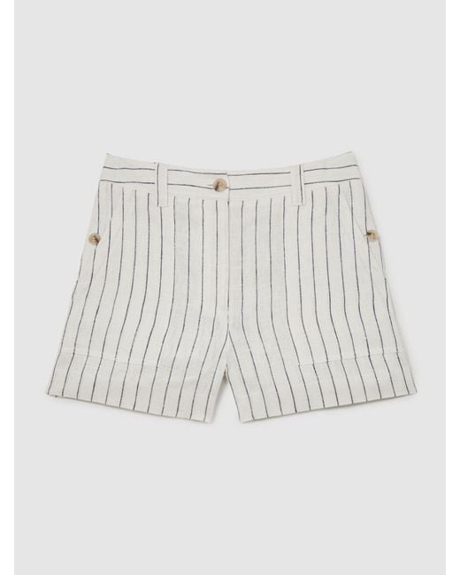 Reiss Multicolor Ashby - White/navy Linen Pinstripe Shorts, Us 0