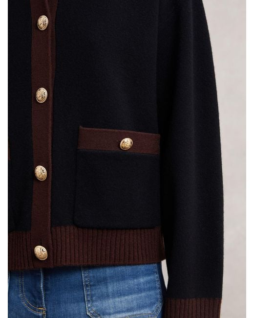 Reiss Blue Burgundy & Wool-Cashmere Tipped Cardigan