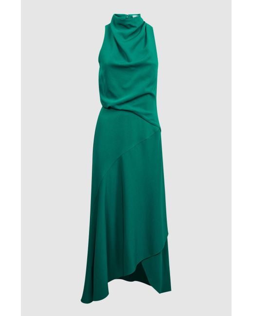 Reiss Green Giana Draped-neck Sleeveless Stretch-woven Midi Dress