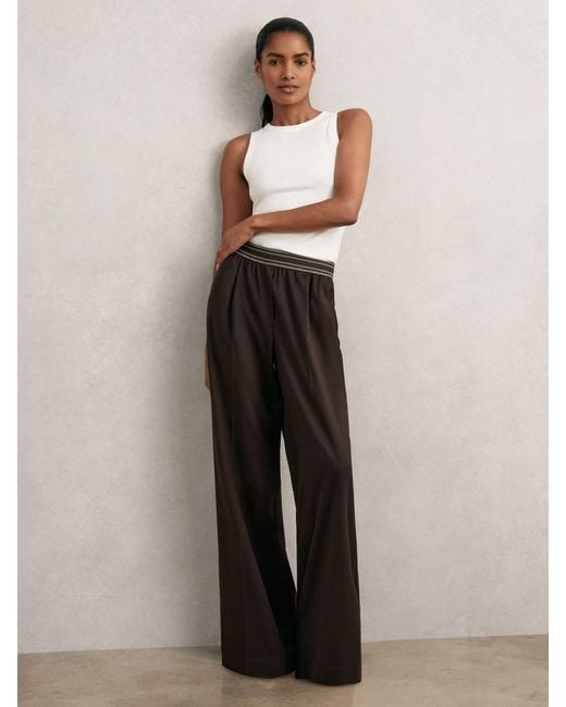 Reiss White Wide-Leg Contrast-Waistband Trousers