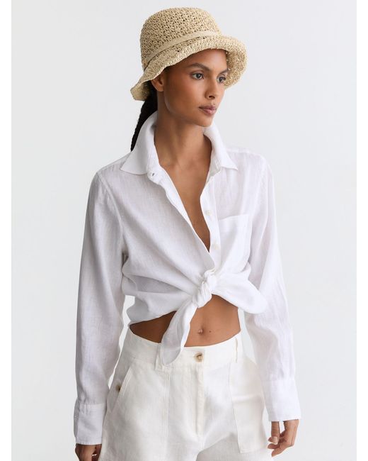 Reiss White Eva - Natural Crochet Raffia-effect Bucket Hat, S-m (us 4-10)