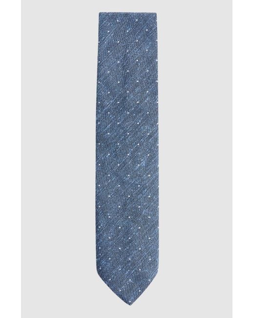Reiss Levanzo - Airforce Blue Silk Textured Polka Dot Tie, for men