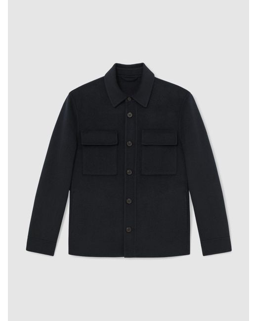 Reiss Black Wool-Blend Twin-Pocket Overshirt for men