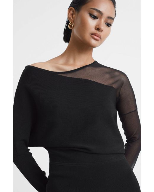 Reiss Deanna - Black Bodycon Knitted Sheer Midi Dress