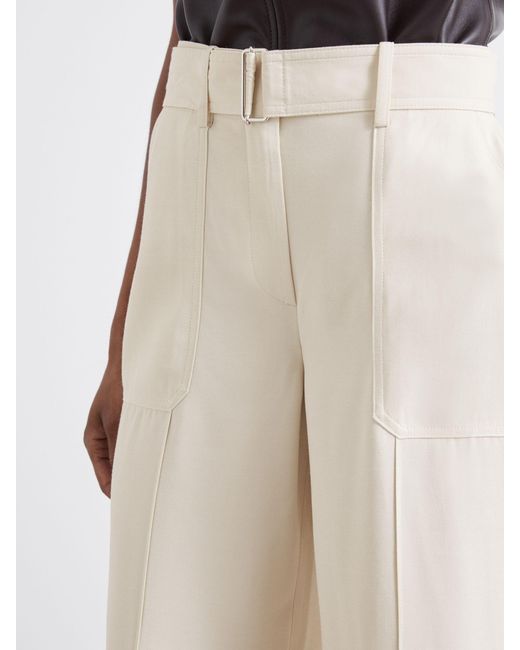 Reiss White Atelier Wide Leg Crepe Trousers With Wool