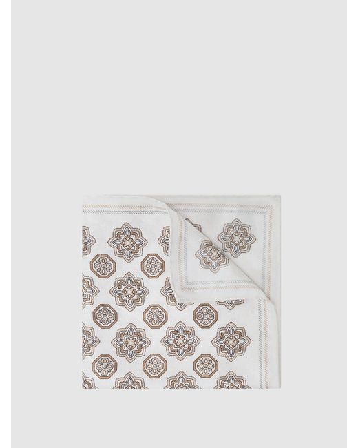 Reiss White Gian Silk Floral-Medallion Pocket Square for men