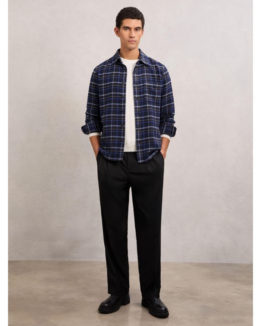 Reiss Blue Check Button-Through Overshirt With Wool for men