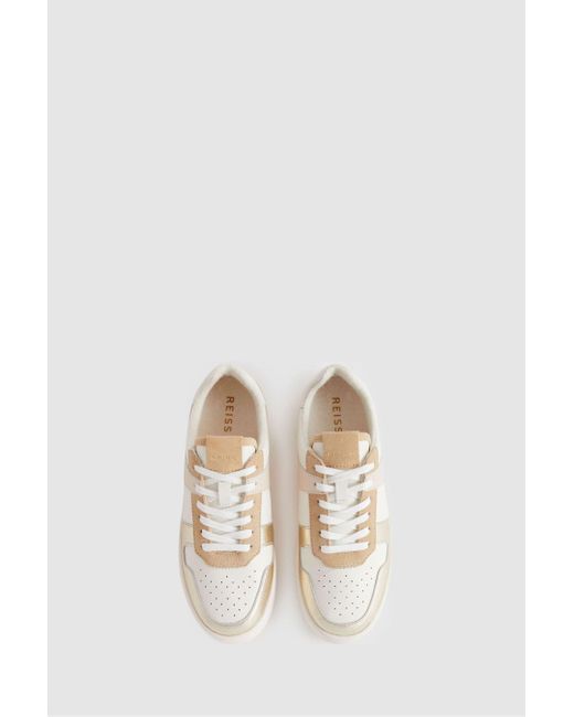 Reiss Aira - White/gold Mid Top Leather Trainers
