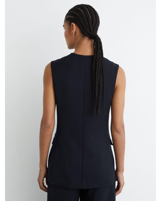 Reiss Blue Button-Through Longline Waistcoat