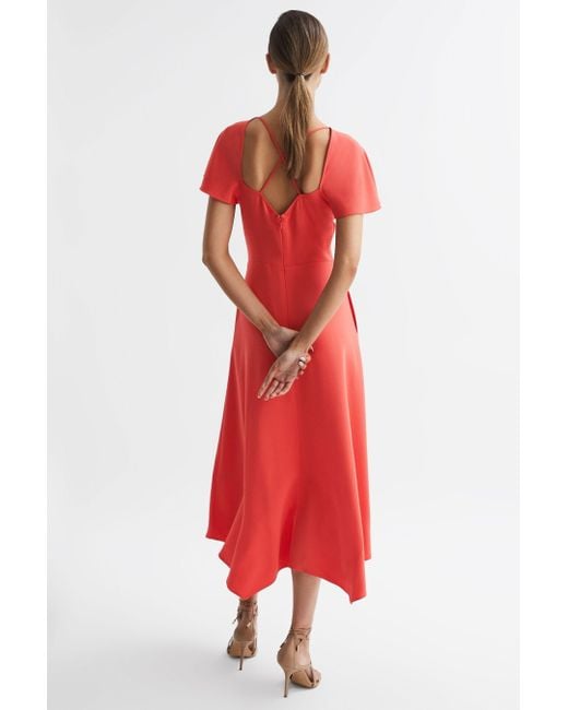 Reiss Red Eleni - Coral Cap Sleeve Maxi Dress