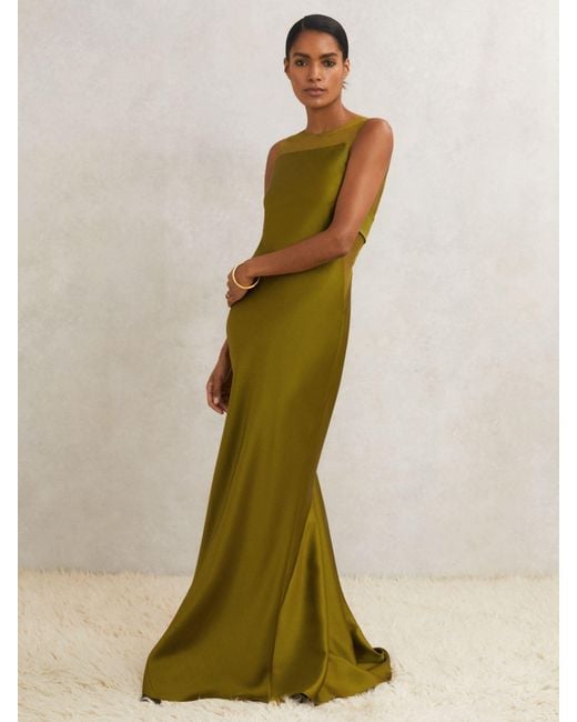 Reiss Green Sheer Panel Maxi Dress