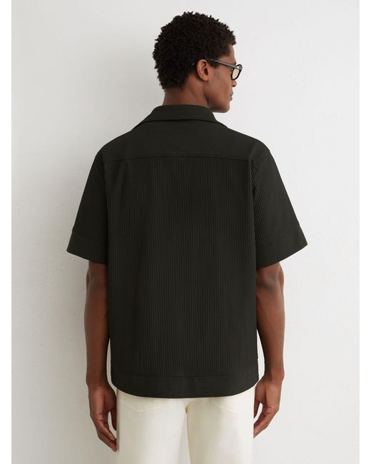 Reiss Black Ribbed Cuban-Collar Shirt for men