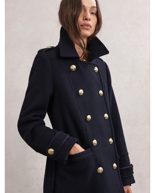 Reiss Blue Wool-Blend Double-Breasted Coat