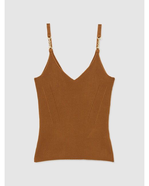 ATELIER Brown Silk-Blend Rib-Knit Cami