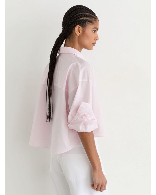 Reiss White Cotton Cropped Long-Sleeve Shirt