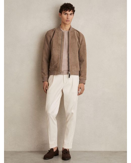 Reiss Natural Brick Suede Zip-Through Bomber Jacket for men