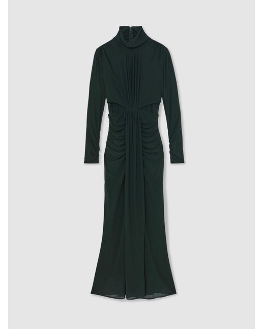 Reiss Black Ruched Long-Sleeve Maxi Dress