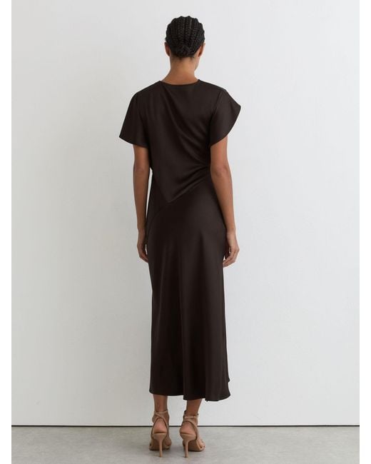 Reiss Multicolor Sasha - Chocolate Brown Satin Drape-detail Midi Dress, Us 0
