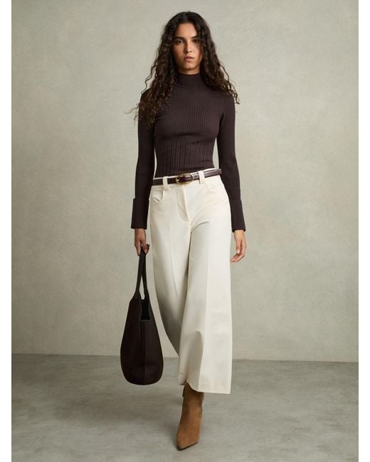 Reiss Natural Rib-Knit High-Neck Top